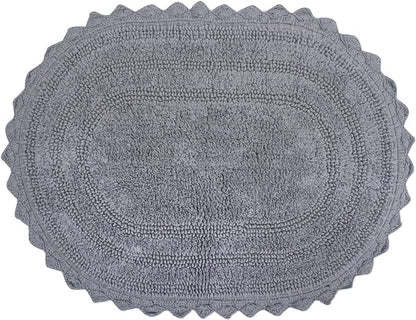 DII Crochet Collection Reversible Bath Mat, Large Oval, 21x34, Gray