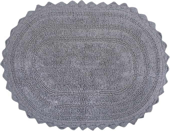 DII Crochet Collection Reversible Bath Mat, Small Oval, 17x24, Gray