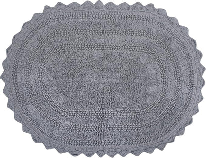 DII Crochet Collection Reversible Bath Mat, Small Oval, 17x24, Gray