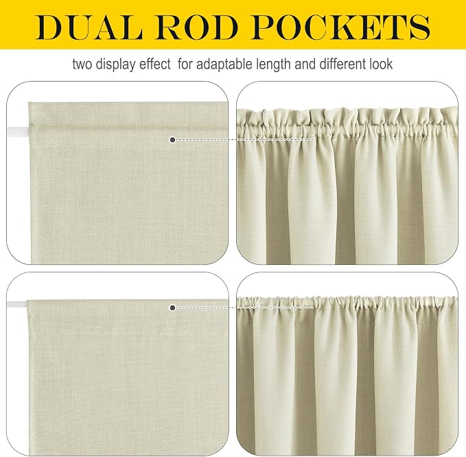 NICETOWN Room Darkening Curtain Panel for French Door, Farmhouse Patio Door Window Curtains Thermal Insulated Rod Pocket Shade for Living Room Glass, W36 x L72, Beige, 1 Panel