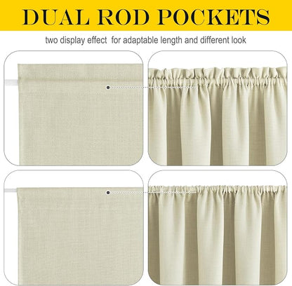 NICETOWN Linen Blackout Door Curtains, Elegance French Door Shades for Privacy, Easy Installed Curtain Panel for Window, Short Curtains for Kitchen (Beige, 25" W x 40" L, 1 Panel)