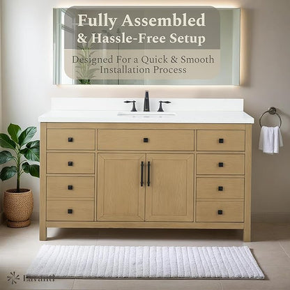 Lavanti Oakford 60 Inch Bathroom Vanity with Sink – Stylish Firwood Oak Vanity Bathroom with Storage Cabinet – Modern Bathroom Vanities with Single Vanity Sink & Quartz Countertop