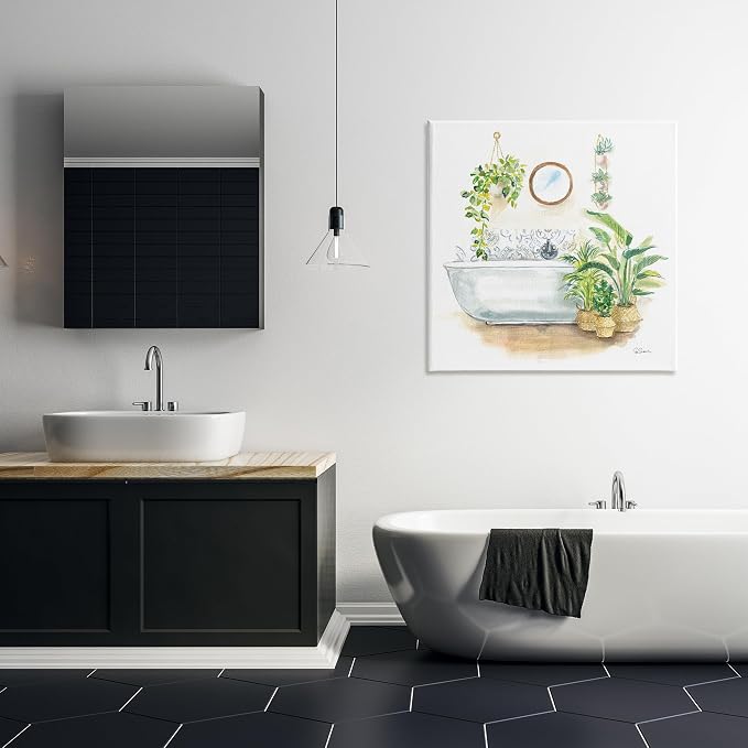 Stupell Industries Serene Bathroom Interior with Greenery Plants Painting | Stupell Industries | 30 x 30 Inches, Easy to Hang and Sturdy, Made in USA, by Sue Schlabach