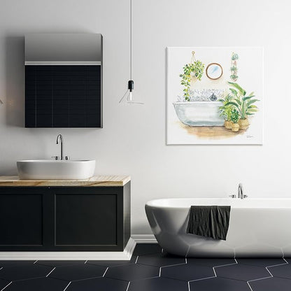 Stupell Industries Serene Bathroom Interior with Greenery Plants Painting | Stupell Industries | 30 x 30 Inches, Easy to Hang and Sturdy, Made in USA, by Sue Schlabach