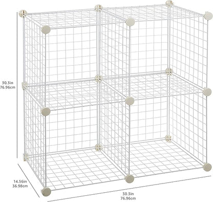 Amazon Basics 4 Cube Wire Grid Storage Organizer, Closet Organizer and Shelves, Stackable, Space-Saving, Easy to Assemble, 14"x14"x14", White