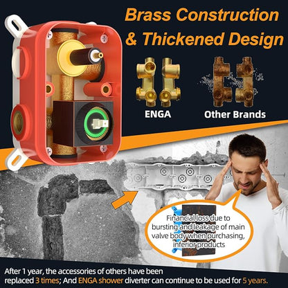 Enga Oil Rubbed Bronze Rain Shower System with Body Spray, 12inch Ceiling Rainfall Shower Faucet Complete Kit with 3-way Diverter Valve