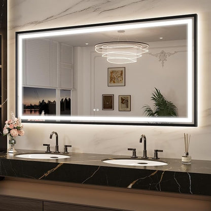 Keonjinn 72x36 Inch Black LED Bathroom Mirror with Lights, Beveled Edge | Frontlit & Backlit, Lighted Bathroom Mirror, HD Tempered Glass, 3 Color Temperatures, Anti-fog, Stepless Dimmable