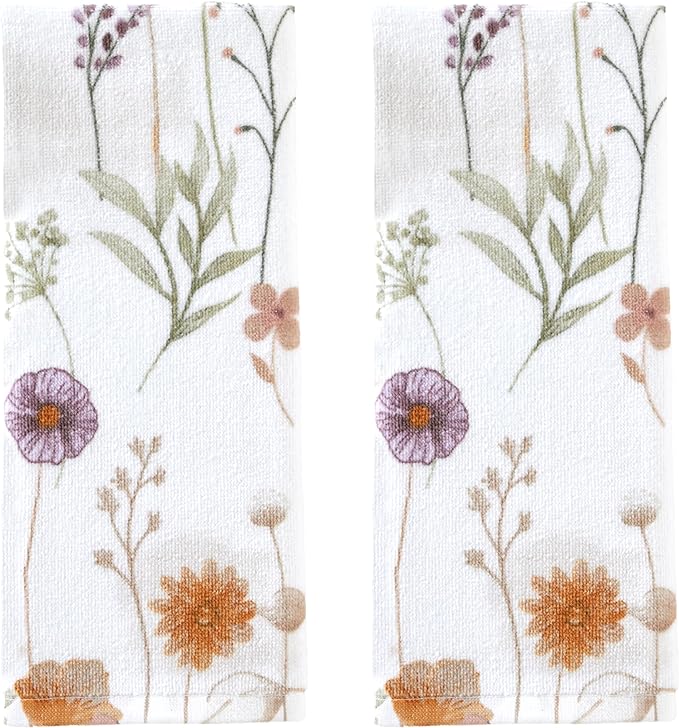 SKL Home Somerset Hand Towel Set-2pc, 100% Cotton, White | Soft & decorative printed velour. For use in the bathroom, kitchen or bar & makes a great gift.