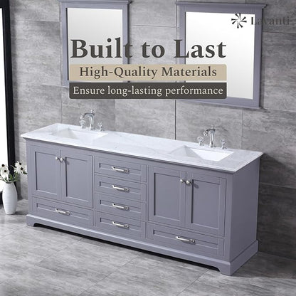 Lavanti Dumiat 80 Inch Bathroom Vanity with Sink – Stylish Gray Vanity Bathroom with Storage Cabinet – Modern Bathroom Vanities with Double Vanity Sink & Carrara Marble Countertop