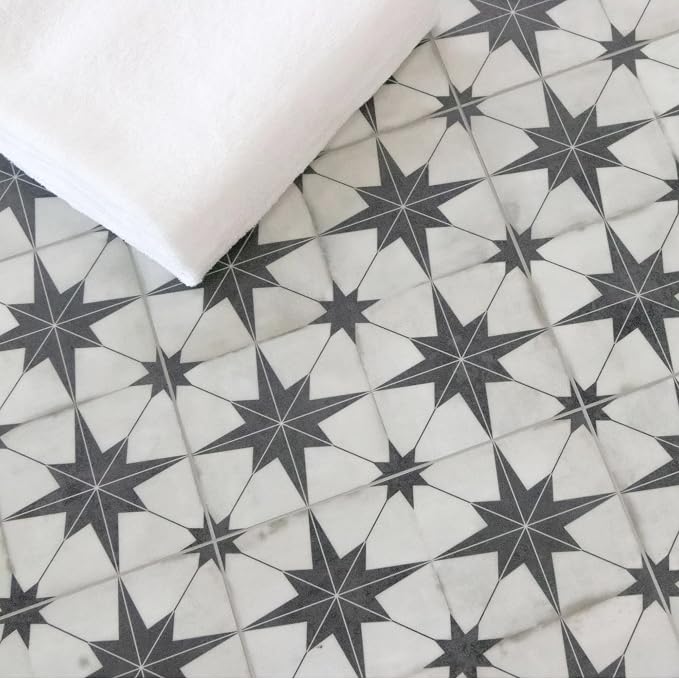 INNO STCIEKRS 16-Sheet Peel and Stick Floor and Wall Tile for Bathroom Kitchen, 9" x 9" Patterned Star SPC Self-Adhesive Vinyl Flooring Encaustic Groutable Backsplash Tile, Covers 9.12 Sq. Ft.