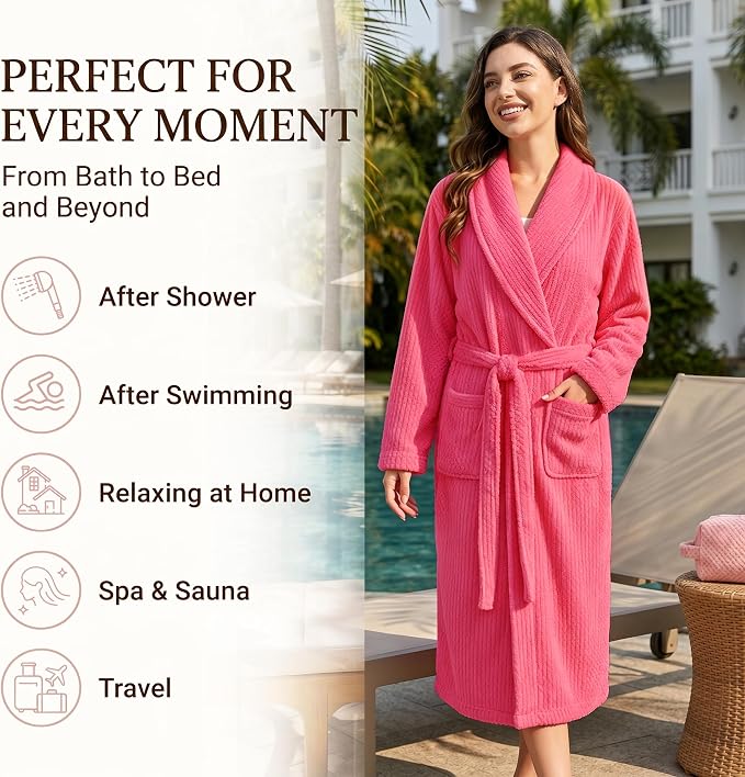 PJGGZ Women's Shawl Collar Bathrobe, Soft Long Towel Robes for Women - Super Absorbent Quick Dry yet Warm