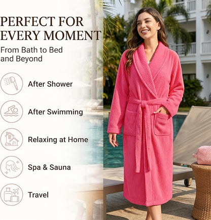 PJGGZ Women's Shawl Collar Bathrobe, Soft Long Towel Robes for Women - Super Absorbent Quick Dry yet Warm