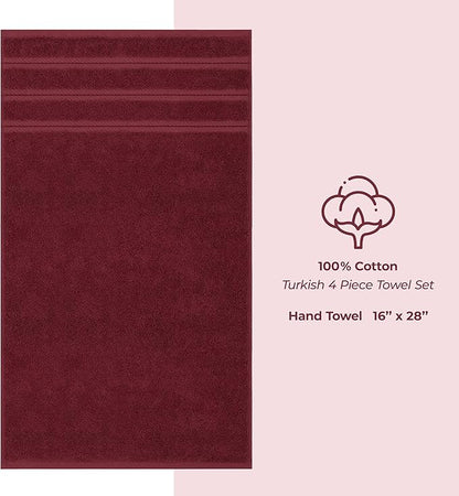 American Soft Linen Luxury Hand Towels for Bathroom, 600 GSM Heawy Weight 16x28 Size 100% Cotton Turkish 4 Piece Hand Face Towel Set, Bordeaux Red Hand Towels