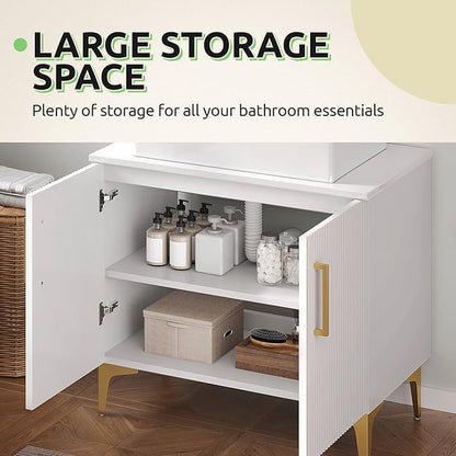 YITAHOME 30 Inch Bathroom Vanity with Vacuum Forming, Freestanding Storage Cabinet Vanity with Counter Top Sink Combo, 2 Large Soft Closing Doors with Shelf, Gold Handles & Legs, White