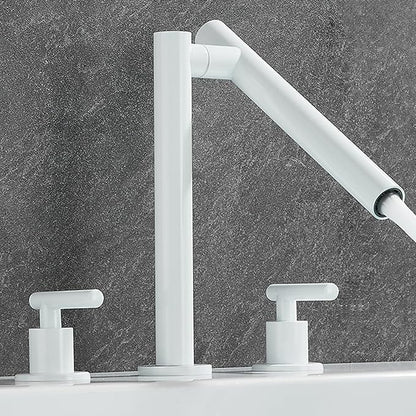 Bathroom Basin Mixer Faucet 3 Hole Swivel Brass Double Handle 3 Hole Basin Faucets-White