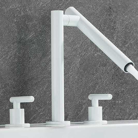 Bathroom Basin Mixer Faucet 3 Hole Swivel Brass Double Handle 3 Hole Basin Faucets-White