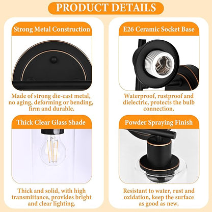 Oil Rubbed Bronze 3-Light Bathroom Vanity Light Fixture Over Mirror, 3-Light Oil Rubbed Bronze Vanity Lights for Bathroom Three Bulb Wall Sconce Over Sink