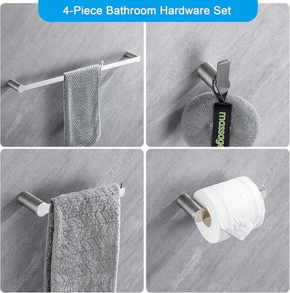 4-Pieces Bathroom Accessories Set, Towel Bar Set Modern Stainless Steel Towel Rack Towel Hooks Toilet Paper Holder for Bathroom Wall Mounted, Brushed Nickel 16 Inch
