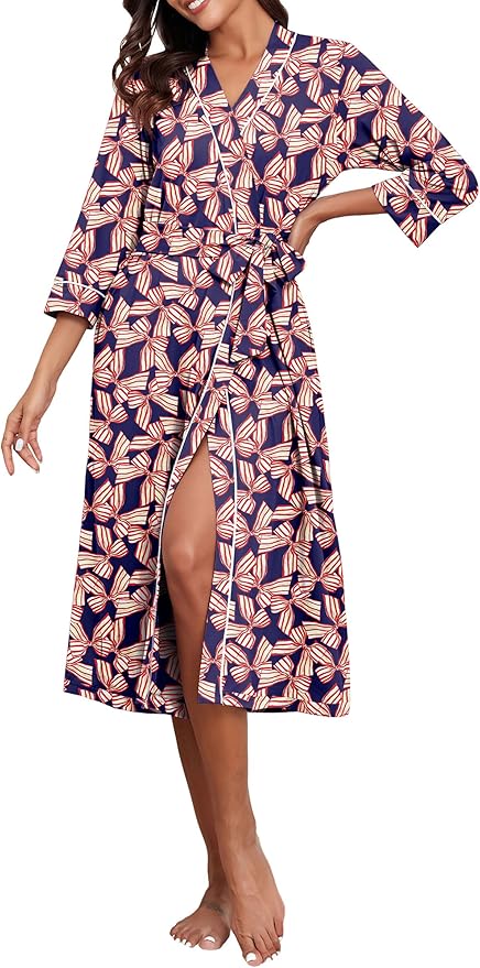 PrinStory Womens Robe Long Knit Bathrobe Lightweight Soft Robes Ladies Bath Robe