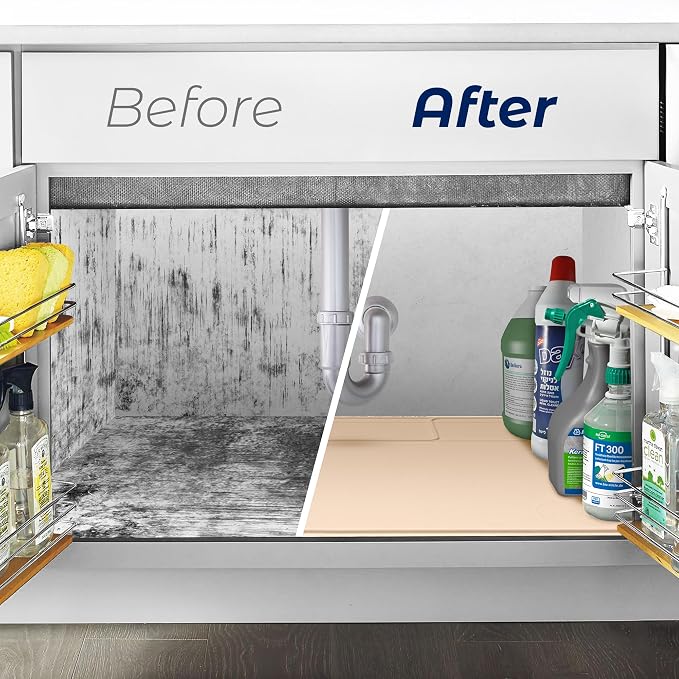 The Original Under Sink Mat - Silicone Waterproof mat, Trimmable, Easy to Clean, Kitchen cabinet liner, Under sink protector mats, Drip Tray with Lip - 28" x 19" or smaller