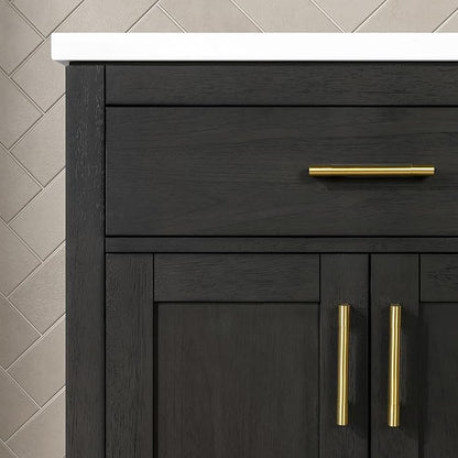 OVE Decors Bailey 72 in. Double Sink Freestanding Matte Black Wood Bathroom Vanity with White Quartz Top, Matching Backsplash and Power Bar