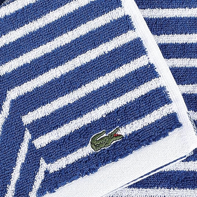 Lacoste Guethary Striped 6PC Towel Set – 100% Cotton, Reversible Design, Durable & Lightweight, Machine Washable – Surf Blue, 2 Bath Towels (30"x54"), 2 Hand Towels (16"x30"), 2 Washcloths (13"x13")