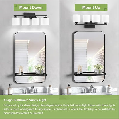 Honesorn 4-Light Vanity Lights, Matte Black Bathroom Light Fixtures | Black Bathroom Vanity Light, Wall Sconces with Milky White Frosted Shades Bedroom,E26 Socket(Bulbs Not Included)