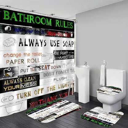 AZHM Letter Plank Pattern Shower Curtain Set for Bathroom 4 Pcs Black Bathroom Accessory Decor Sets with Shower Curtain and Rugs