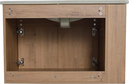 Goujxcy 30" Wall Mounted Bathroom Vanity with Sink, Modern Floating Bathroom Cabinet with White Ceramic Basin and Storage Cabinet/Shelf, Soft-Closing Door Wood Hanging Bath Room Cabinets