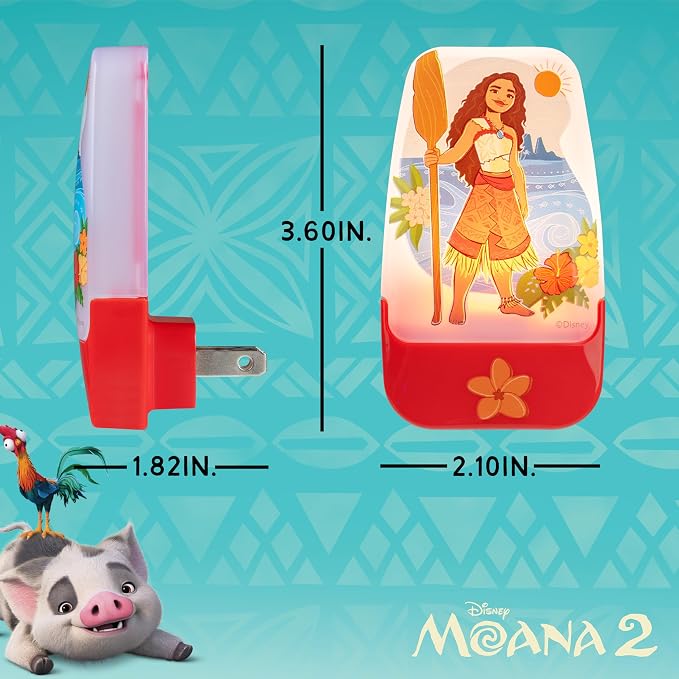 Disney Moana Plug in Night Light for Kids, LED Nightlight Plug into Wall | Dusk to Dawn Sensor, Birthday Gift for Girl Toddler Baby, Kids Room Bedroom Bathroom Nursery Essentials, UL Listed, 85993