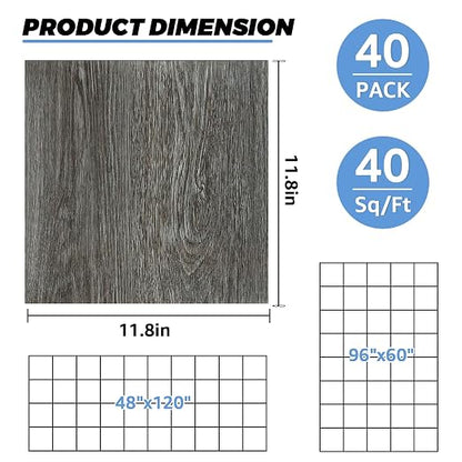 12x12 Inch Peel and Stick Floor Tile Wood Grain Series (40, Light Brown Wood Grain)