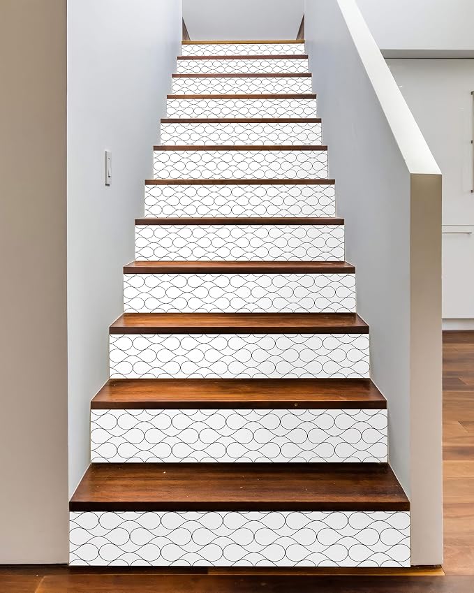 FLFK Modern Grid Stair Stickers - Set of 15, Peel and Stick Stair Riser Decals, 39.3"x7.08"
