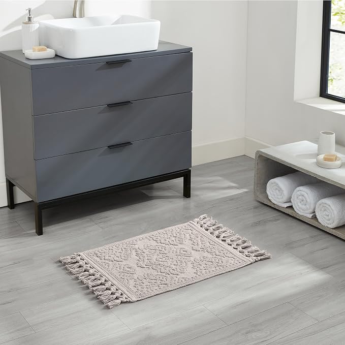 Jean Pierre - Ricardo Bath Mat, Woven Fringe Bathroom Rugs, 100% Cotton, Premium Bathroom Decor - Measures 27" x 52" - Light Gray