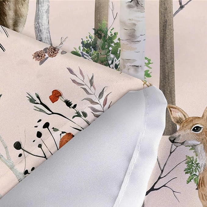 JAWO Rustic Forest Winter Shower Curtain for Bathroom, Country Hunting Bear Deer Wild Animals Farmhouse Christmas Shower Curtains, Cabin Nature Bathroom Set with Hooks, 70X70 Inch, LightPink