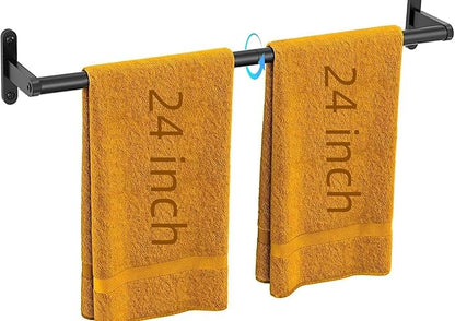 Black Towel Bar, 24 Inch Towel Rack for Bathroom Wall Mounted, Heavy Duty Hand Towel Holder, Space-Saving Bathroom Towel Rack Rod, Single Bar Matte Black