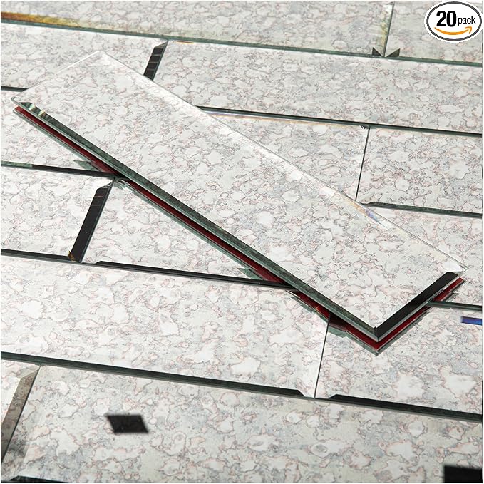 Peel and Stick Antique Beveled Mirror Tile Subway Mirror Backsplash 3x12 Inch for Kitchen Bathroom Wall (20 Pcs, 5 SQ.FT.)