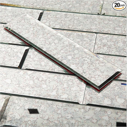 Peel and Stick Antique Beveled Mirror Tile Subway Mirror Backsplash 3x12 Inch for Kitchen Bathroom Wall (20 Pcs, 5 SQ.FT.)