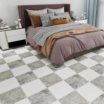 Lareko 60Sq.Ft Marble Peel and Stick Vinyl Floor Tiles,60 Tiles - 12" x 12",Waterfproof and Self Adhesive Vinyl Sticker Tiles,Laminate Flooring for for Kichen, Bathroom,Dining Room (WhiteX Grey
