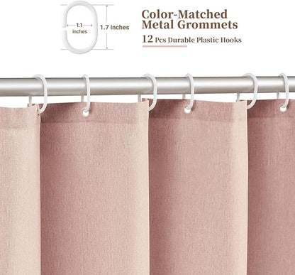 BTTN 96 Inch Shower Curtain, Extra Long Boho Scalloped Linen Textured Heavy Duty Fabric Shower Curtain Set with 12 Hooks, Tall Modern Cute Waterproof Washable Shower Curtains for Bathroom, Blush Pink