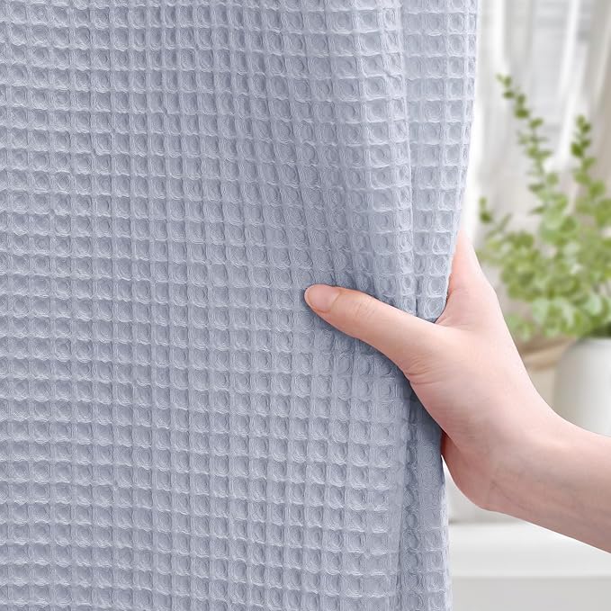 Extra Long Waffle Shower Curtain - Misty Blue Cotton Texture Fabric Heavyweight Shower Curtains for Bathroom,72Wx84L