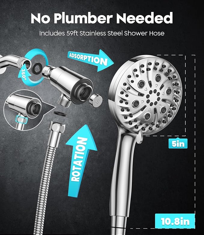 Handheld Shower Head High Pressure JOMST – Magnetic Holder,10 Spray Modes with Power Wash for Pets&Tile&Toilet, Filtered for Softer Skin & Shinier Hair, 1.8GPM, Stainless Steel Hose