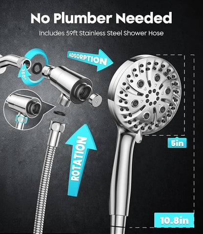 Handheld Shower Head High Pressure JOMST – Magnetic Holder,10 Spray Modes with Power Wash for Pets&Tile&Toilet, Filtered for Softer Skin & Shinier Hair, 1.8GPM, Stainless Steel Hose