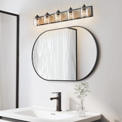 Vanity Lights for Bathroom Large 40", Farmhouse Rustic Vanity Light with Bubble Glass Shades, Gray 5 Light Bathroom Lighting Fixtures Over Mirror, Bath Wall Sconce Home Decor