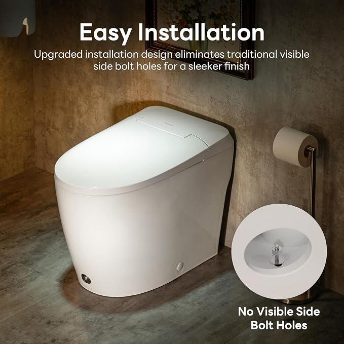 Elongated One Piece Toilet with 17.2" ADA Comfort Height Seat | Modern Toilet for Bathroom, 1.0GPF Button & Foot Kick Flush, Air Pressure Assisted Flush, 12'' Rough-in, Standard White Bowl