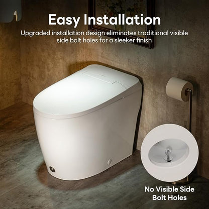 Elongated One Piece Toilet with 17.2" ADA Comfort Height Seat | Modern Toilet for Bathroom, 1.0GPF Button & Foot Kick Flush, Air Pressure Assisted Flush, 12'' Rough-in, Standard White Bowl