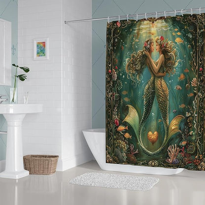 Fantasy Green Mermaid Shower Curtains,Ocean Theme Fish Shower Curtain,Romantic Waterproof Polyester Bath Curtain for Daughter Girl Women,Mermaid Bathroom Decor for Nautical Style,72x72 Inch