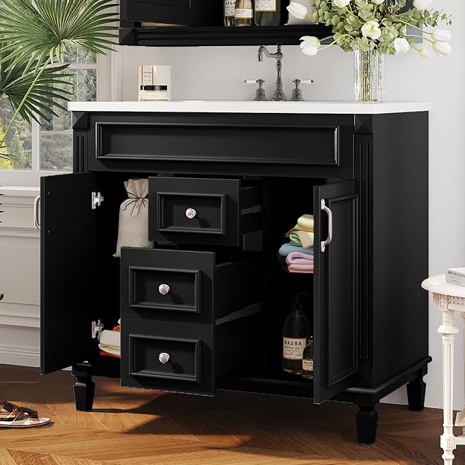 36" Bathroom Vanity with Sink Combo, Modern Wood Freestanding Storage Cabinet Set W/2 Soft Closing Doors and 2 Drawers