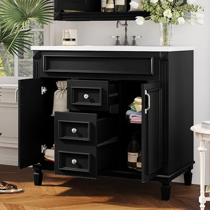 36" Bathroom Vanity with Sink Combo, Modern Wood Freestanding Storage Cabinet Set W/2 Soft Closing Doors and 2 Drawers
