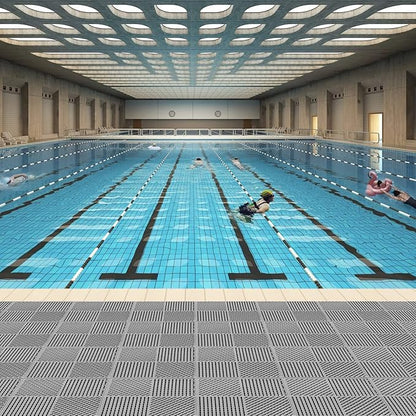 18 Pack Modular Interlocking Floor Mat Rubber Outdoor Tiles with Drainage Holes for Swimming Pool Bathroom Shower Sauna Room Garage Boat, 12" L×12" W×0.4" Th Gray