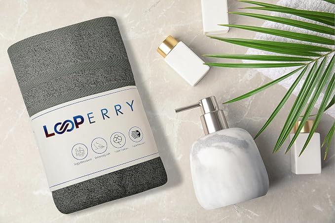 Looperry 6 Pack Small Bath Towel Set - 100% Cotton 23x46 Shower Towels in 450 GSM. Lightweight & Absorbent Quick Dry Gym Towel for Showering, Pet Drying, Spas & Salons (Charcoal Grey)